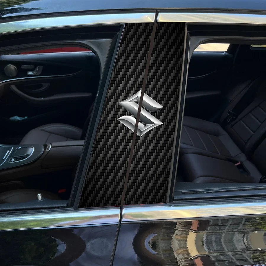 Carbon Fibre Car Center Column Protector(With Custom Car Logo)2pc | Easy Install