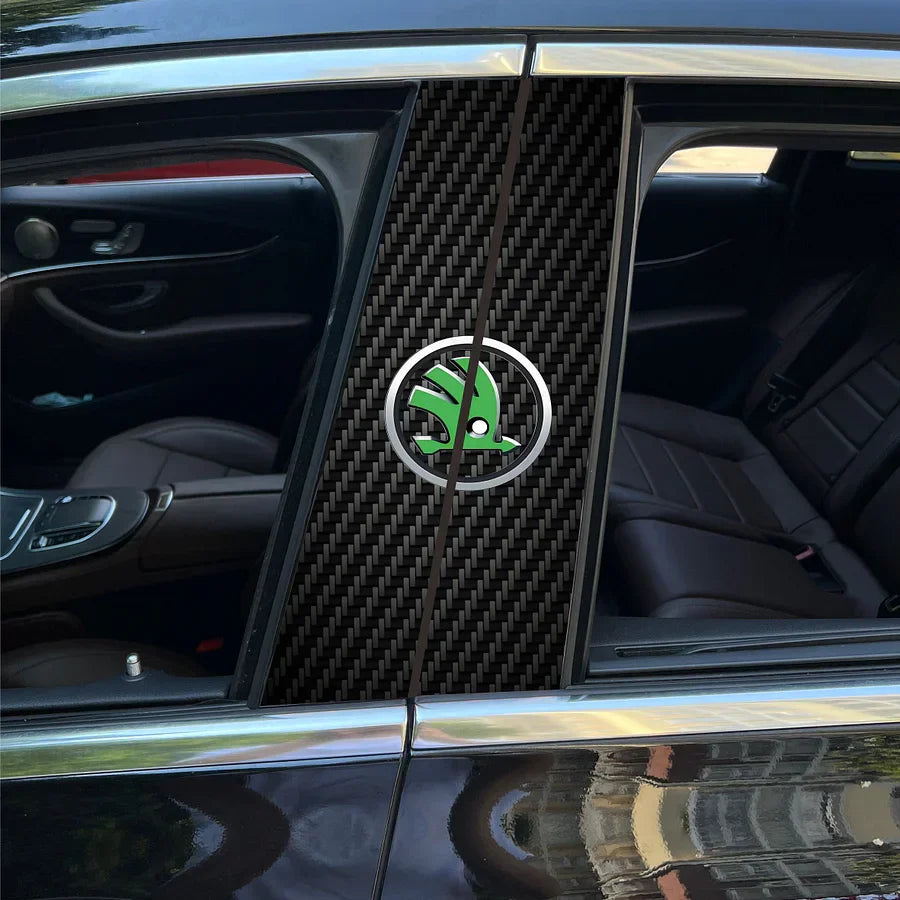 Carbon Fibre Car Center Column Protector(With Custom Car Logo)2pc | Easy Install