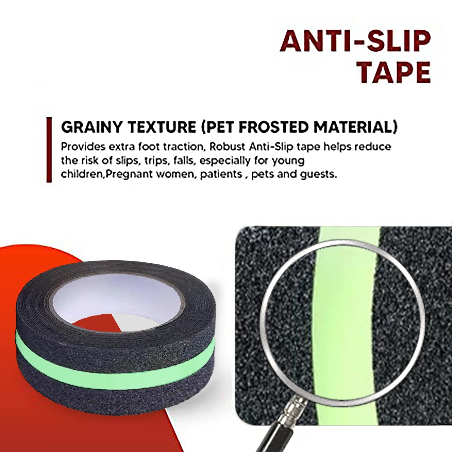 Anti Slip Neon Tape (5mtr X50mm), Fall Resistant with PET Frosted Material
