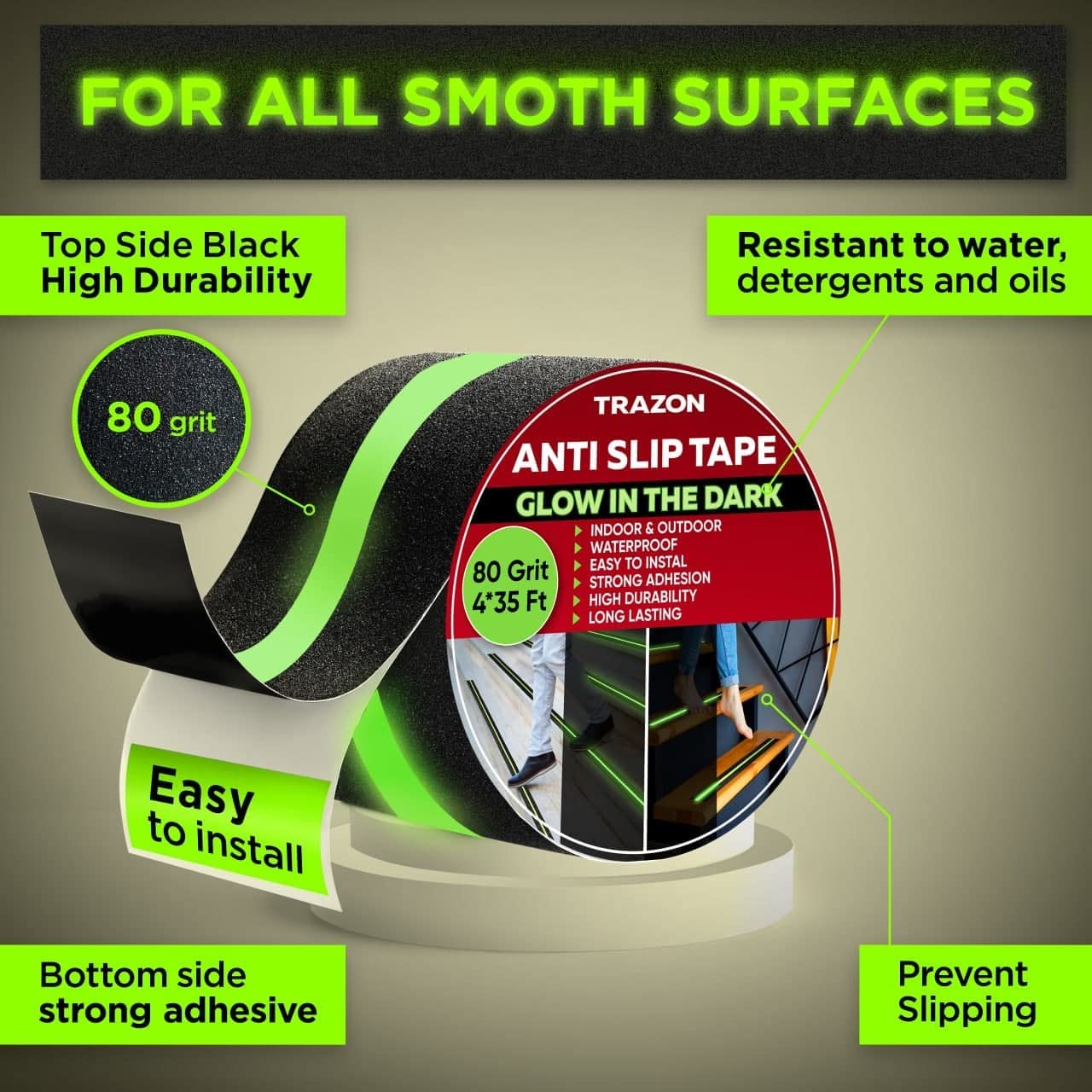 Anti-Slip Tape for Stairs Outdoor/Indoor Waterproof with Glow